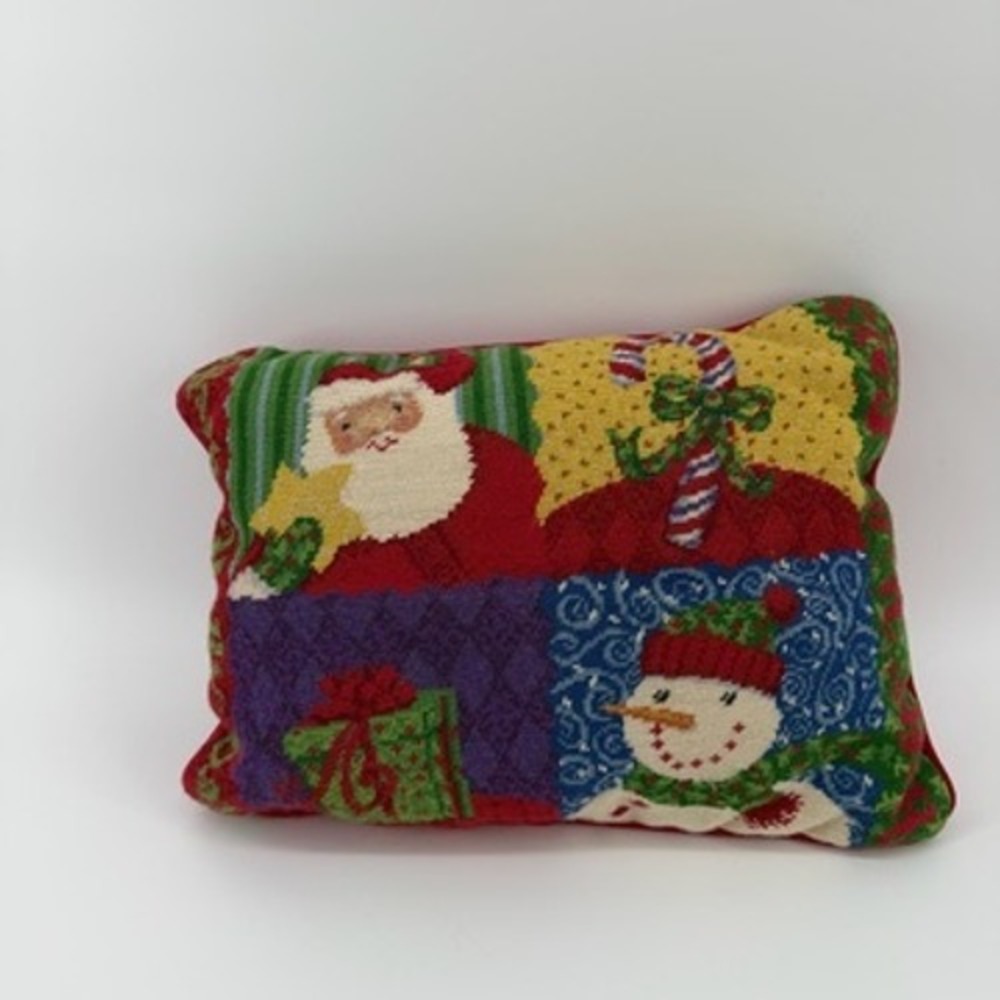 Christmas Pillow Needlepoint Santa Snowman Holiday Decor Happy Holly Days‎